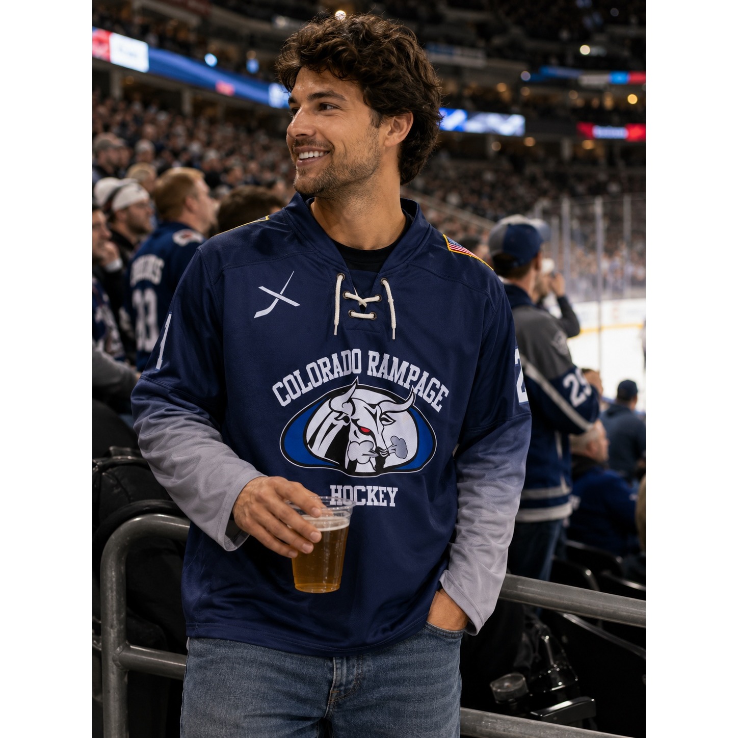 Colorado Rampage Hockey Jersey X-Grain Navy Blue Grey Gradient Mens Size As 29